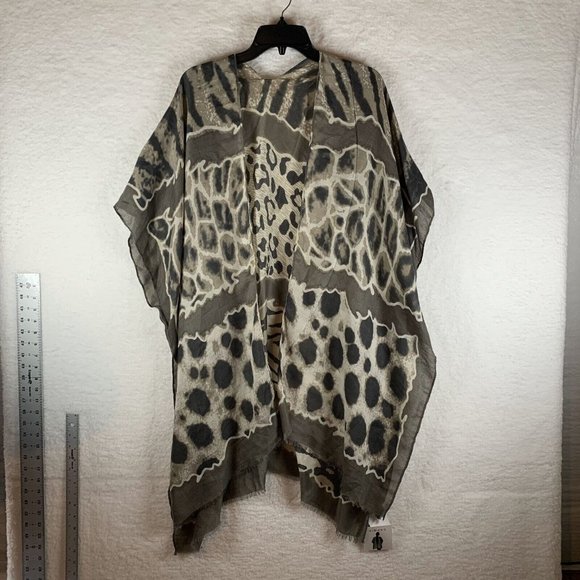 Nordstrom Rack Kimono Cardigan Womens S Black/Brown Leopard Print Polyester 6414 - Picture 1 of 6